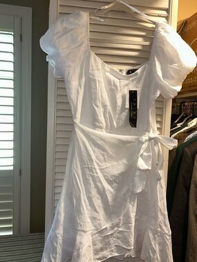 Trixxi White Textured Sundress with Elastic Neckline